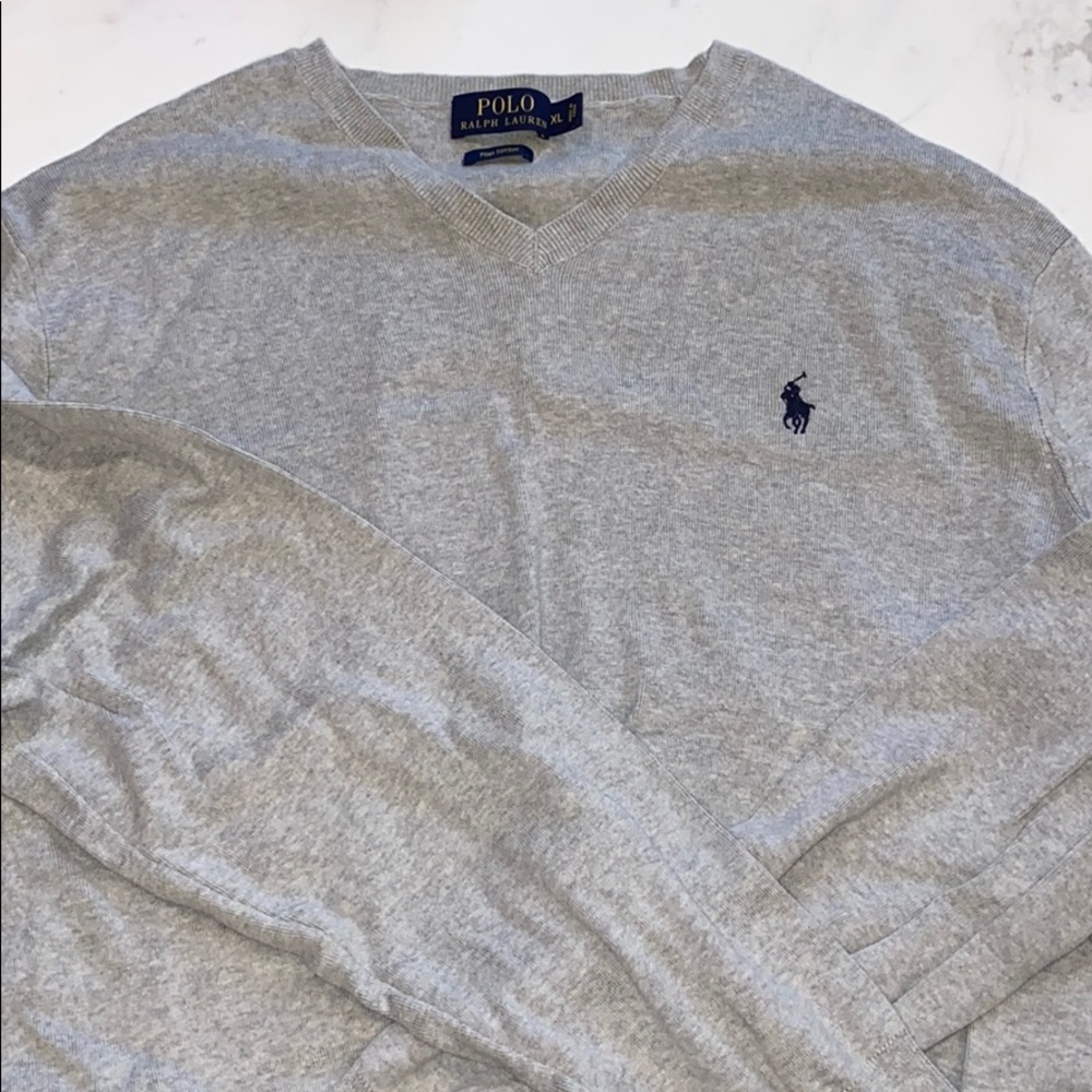 Polo Ralph Lauren gray v neck sweater Pima cotton